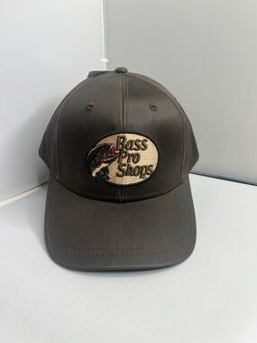 NWT New Bass Pro Shops Brown Leather Waxed Embroidered Velcro Hat Cap One Size
